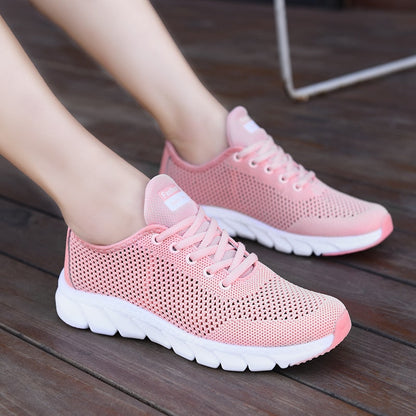 Damen Sneaker rosa Mesh atmungsaktiv, leichte Sportschuhe, modisch und bequem.