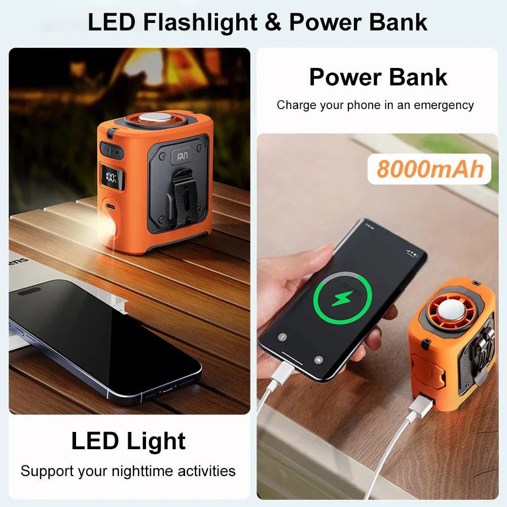8000 mAh bärbar kylfläkt för midjebälte med powerbank och LED-ljus – FrostBreeze