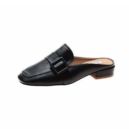 Schwarzer Damen-Loafer mit Schnalle, flacher Absatz, elegantes Design, Lederoptik.