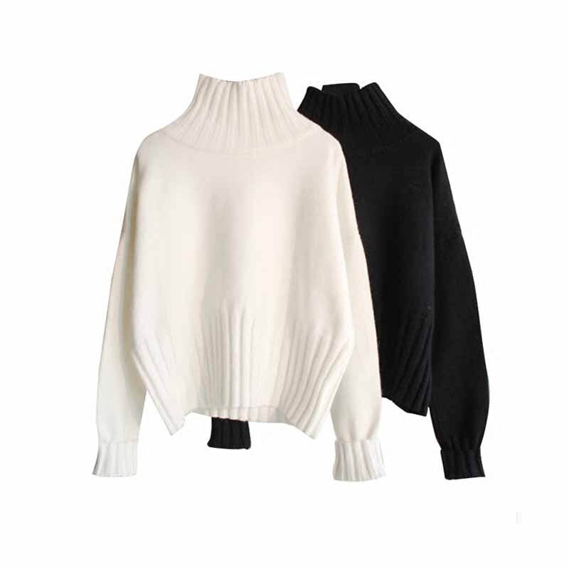 Weiße und schwarze Rollkragenpullover, Damenmode, Strick, Winterkleidung, elegant.