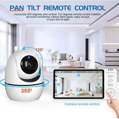 5-tums HD-videobabymonitor med kamera, PTZ-zoom och nattseende