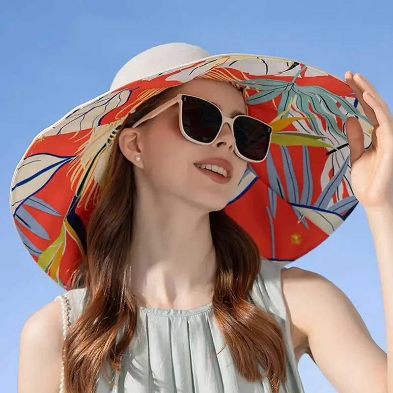 Vändbar solhatt i bomull med bred skärm (56–60 cm) – Liora