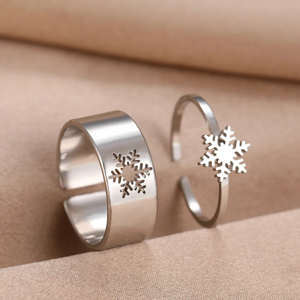 Silberne Schneeflocken-Ringe, verstellbar, minimalistisches Design, Schmuck für Damen.