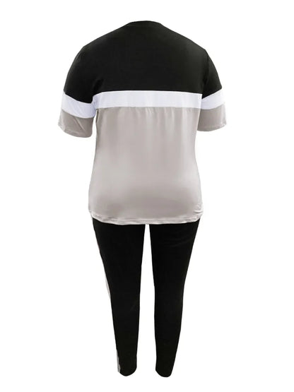 Schwarz-weißes Damen-Trainingsanzug-Set, kurzärmelig, bequem, Sportbekleidung.