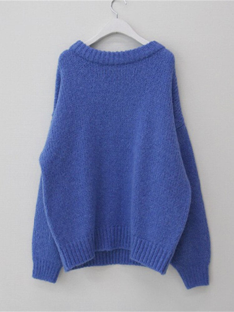 Blauer Strickpullover aus Wolle, Unisex, gemütlich, modisch, Herbst-Winter-Kleidung.