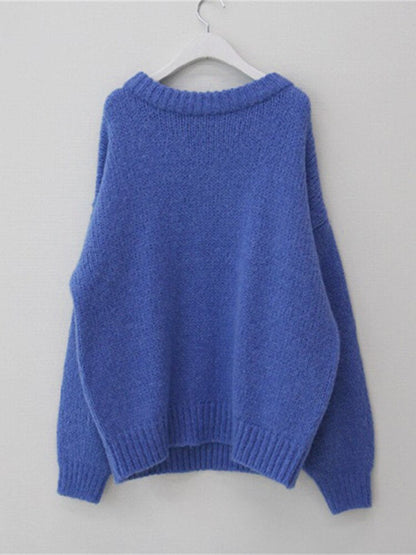 Blauer Strickpullover aus Wolle, Unisex, gemütlich, modisch, Herbst-Winter-Kleidung.
