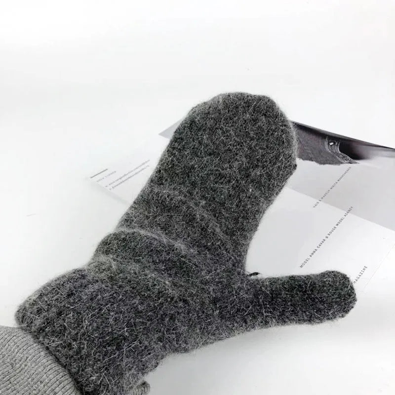 Grauer Wollfäustling, warm, weich, ideal für Winter, isolierend, modisch, Unisex-Handschuh.
