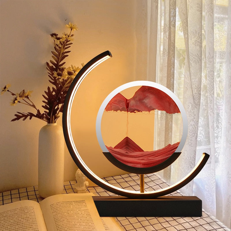 Moderne LED-Tischlampe mit Sanduhr-Design, schwarz, dekorative Beleuchtung, Wohnzimmer.