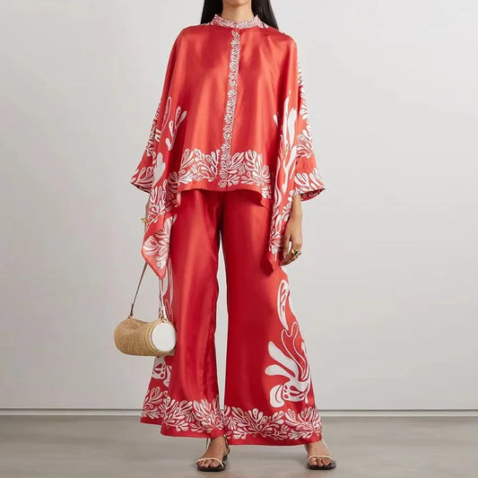 Tvådelat damlinne streetwear-set med etno-print – Samira höstkollektion