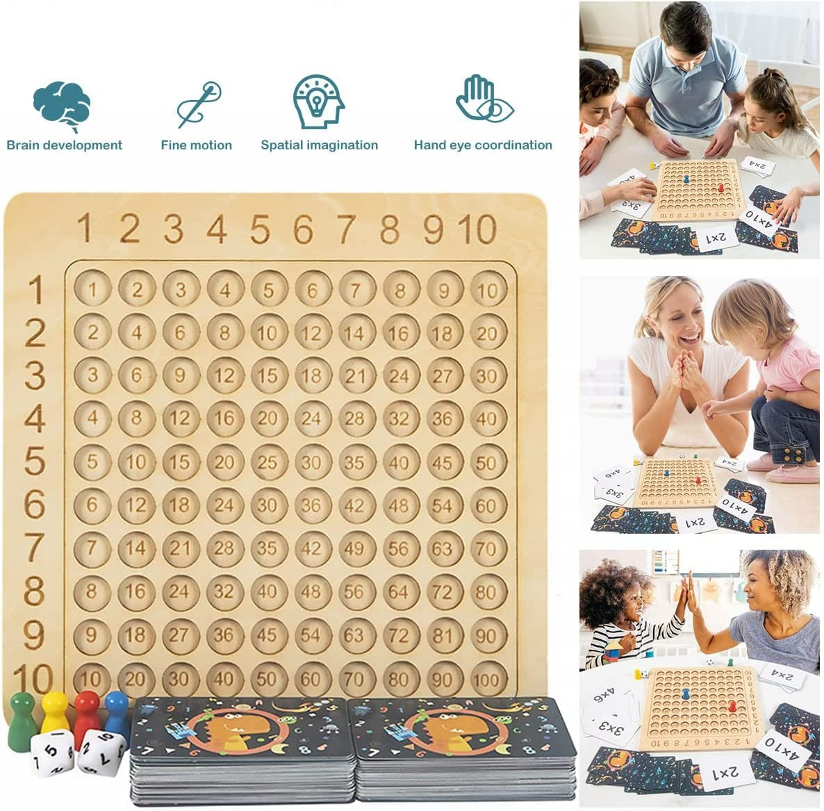 Lärande spel träbräda för multiplikation 1–10 med kort och tärningar