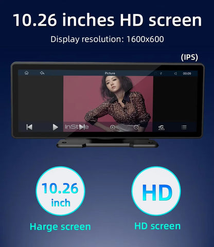 Universell 10,26-tums (26,06 cm) multimediaspelare för bil med trådlöst CarPlay och Android Auto
