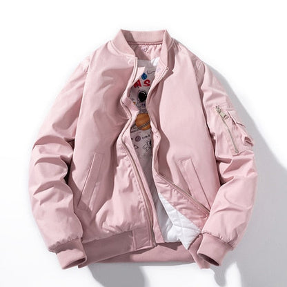 Rosa Bomberjacke aus Baumwolle, lässig, mit Reißverschluss, für Damen, modisch, Herbstkleidung.