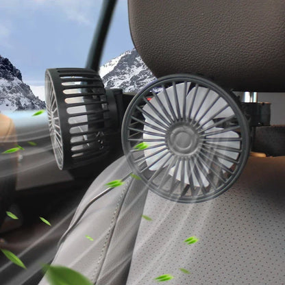 Bärbar USB-bilfläkt med två huvuden, 360° vridbar, med 3 hastigheter – CoolBreeze