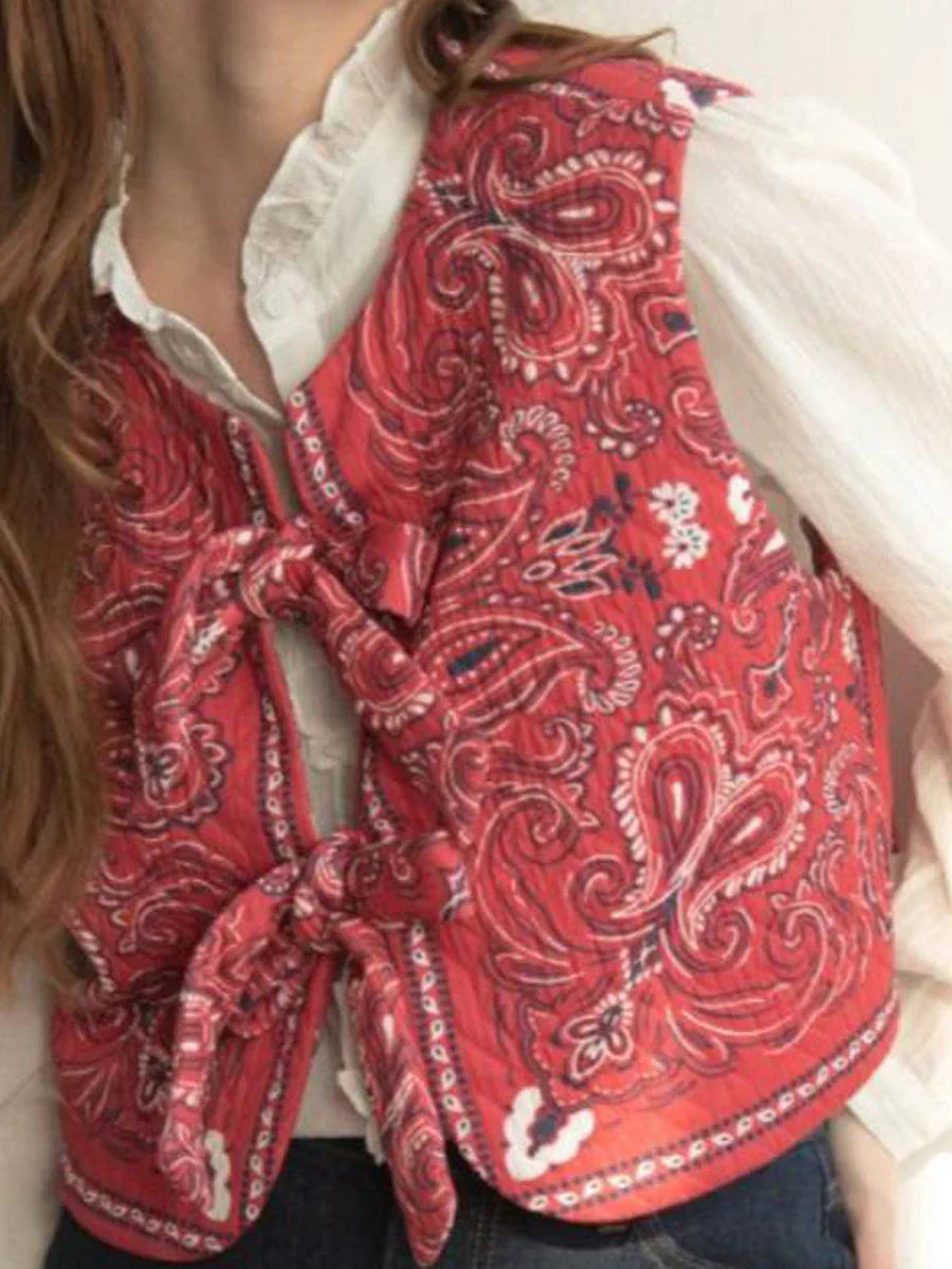 Y2K röd bandana-omlottopp trendig croppad streetwear-överdel - Liora