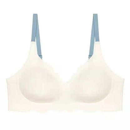 Damen-BH, nahtlos, weiß, blaue Träger, bequem, Unterwäsche, Alltagsgebrauch