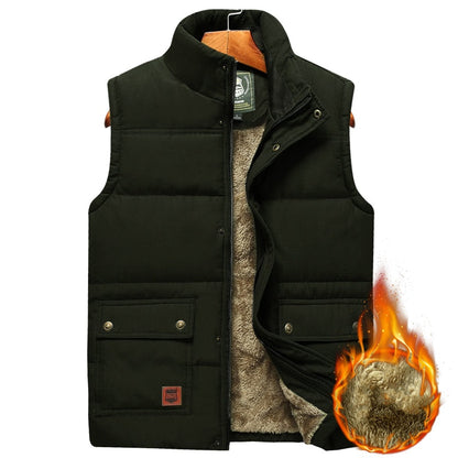 Schwarze Herrenweste mit Fleece-Futter, ärmellos, warm, modisch, Winterbekleidung.