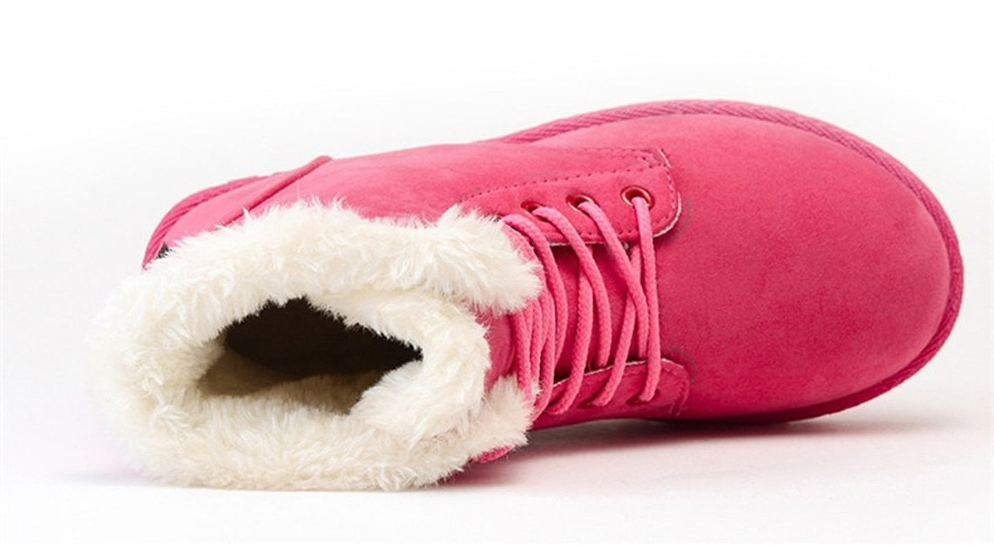 Rosa Damen-Winterstiefel mit Kunstfellfutter, Schnürung, warm, modisch, bequem.