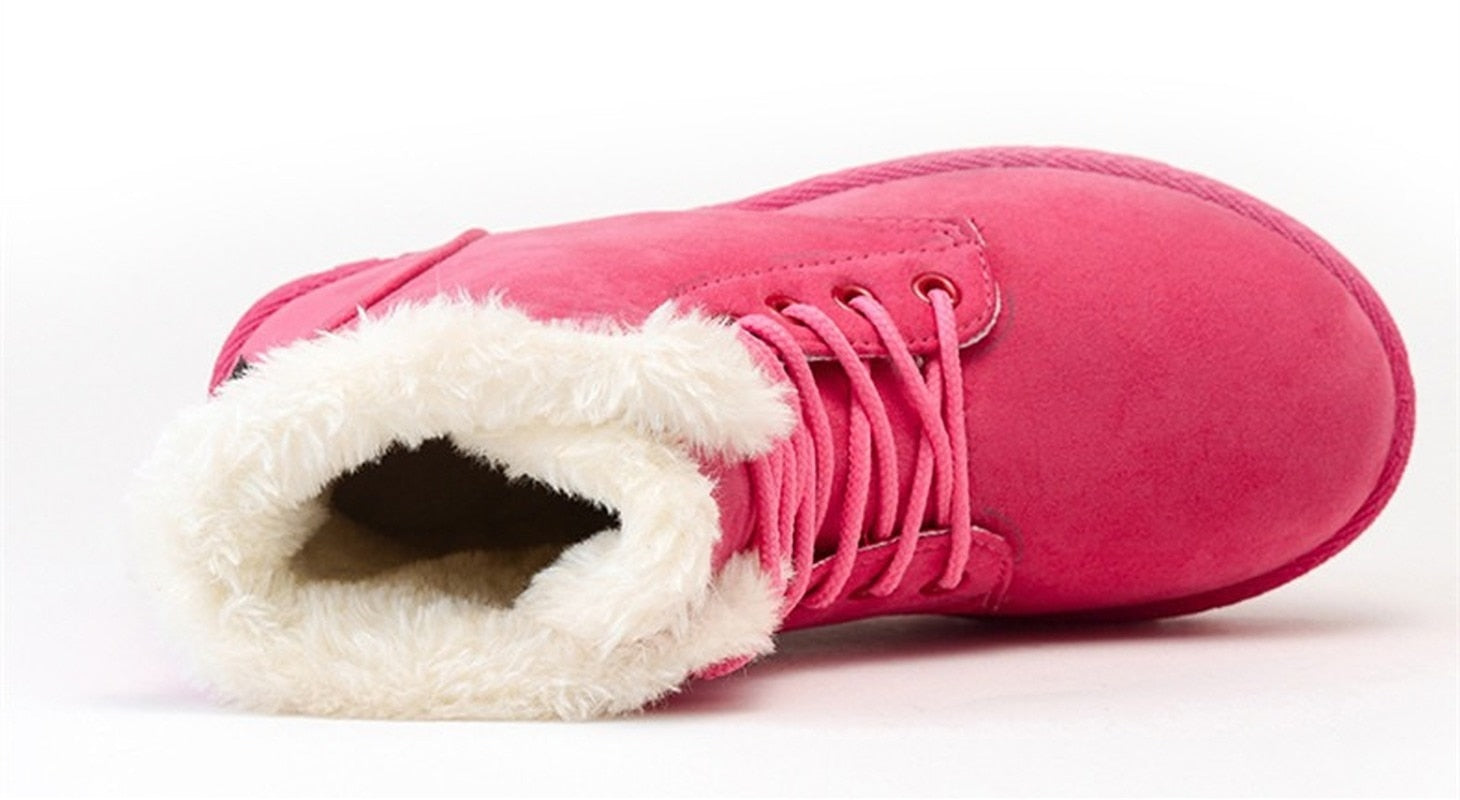Rosa Damen-Winterstiefel mit Kunstfellfutter, Schnürung, warm, modisch, bequem.