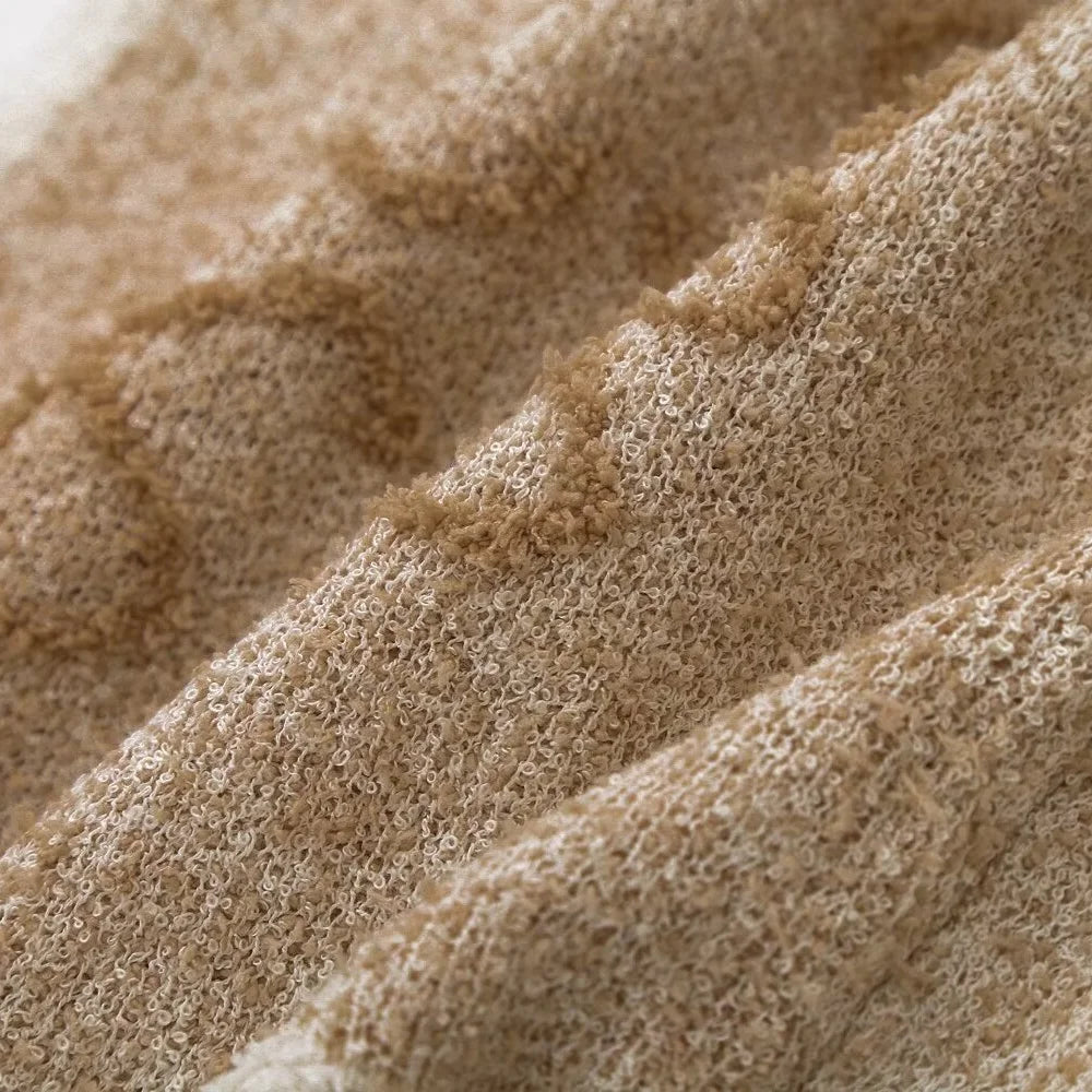 Beige stickad damtröja med vintage-jacquardmönster – Mireille