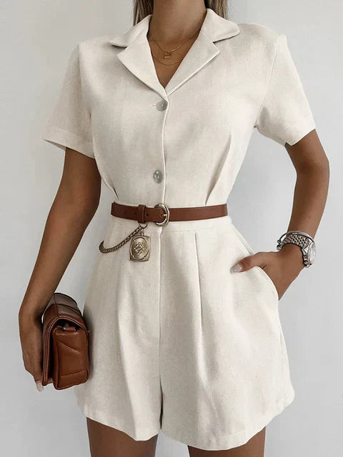 Linne sommar-jumpsuit med korta ärmar – Maelis