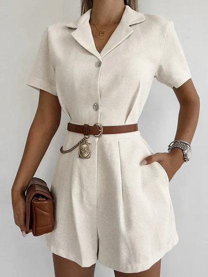 Linne sommar-jumpsuit med korta ärmar – Maelis
