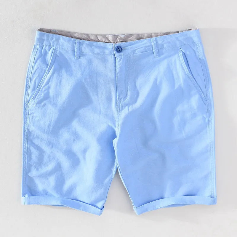 Strandshorts för herr i linne-bomull, sommarlook med knappstängning - Sandro