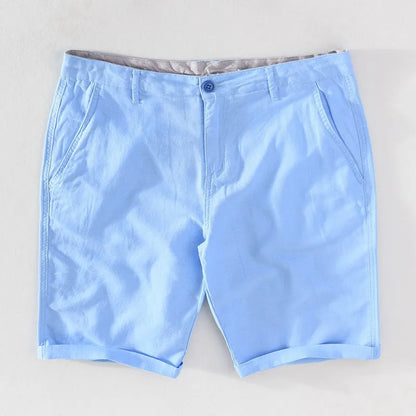 Strandshorts för herr i linne-bomull, sommarlook med knappstängning - Sandro