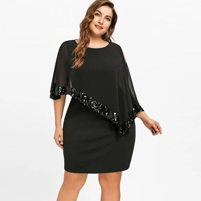 Schwarzes Cocktailkleid Damen, Pailletten, Plus Size, elegantes Abendkleid, festliche Mode.