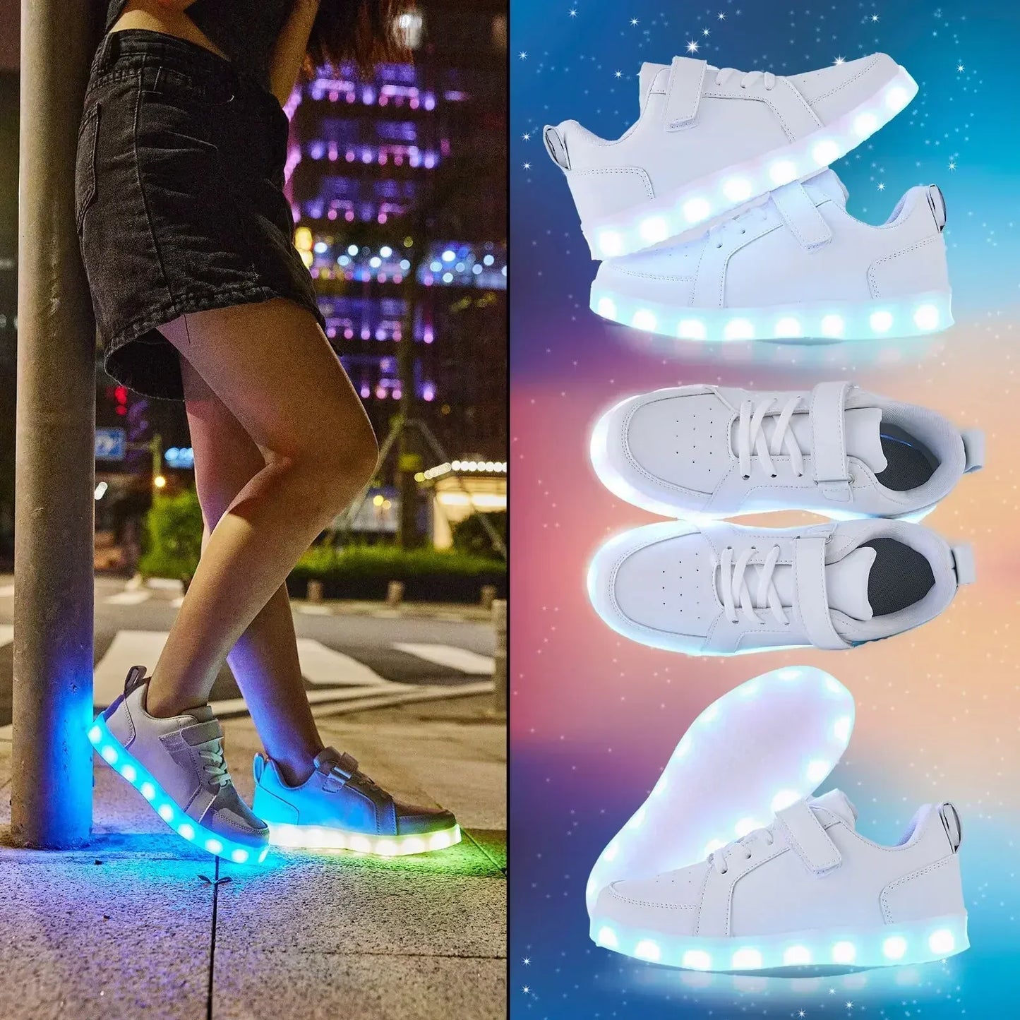Barn-LED-sneakers med färgskiftande ljuseffekt när man går