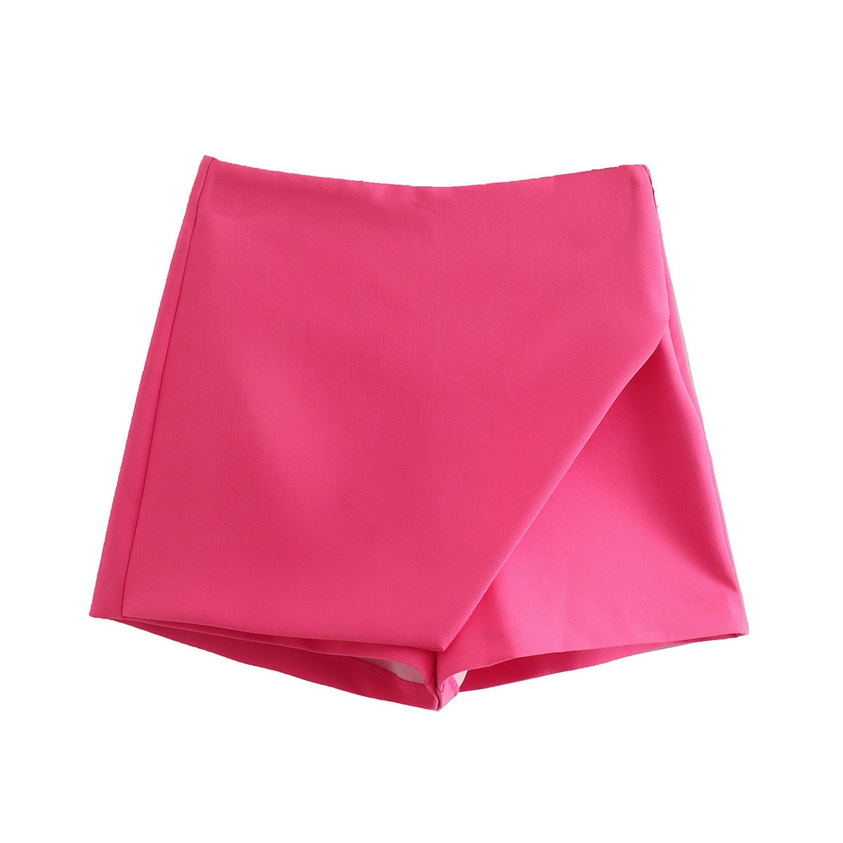 Pinkfarbener Damenrock, Minirock, Sommermode, elegantes Design, knitterfreier Stoff.