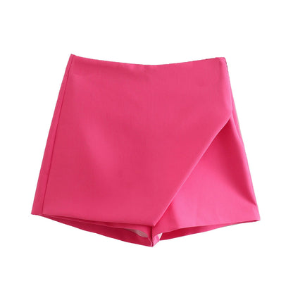 Pinkfarbener Damenrock, Minirock, Sommermode, elegantes Design, knitterfreier Stoff.