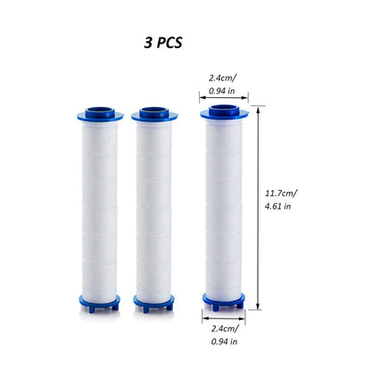 3 Wasserfilterkartuschen, blau-weiß, 11.7cm hoch, 2.4cm Durchmesser, für Kaffeemaschinen.