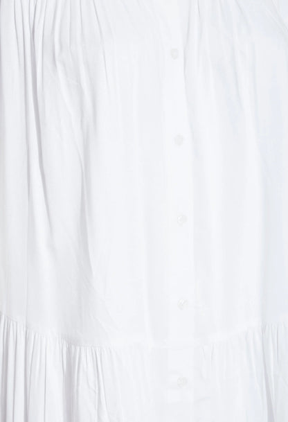 Weißes Damenkleid aus Baumwolle, knielang, mit Knopfleiste, ideal für Sommermode.