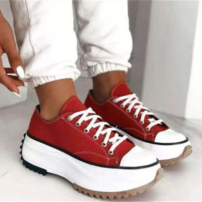 Rote Plateau-Sneaker Damen, weiße Sohle, Freizeitschuhe, modisch, bequem, sportlich.