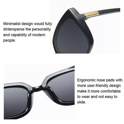 Schwarze Sonnenbrille, minimalistisches Design, ergonomische Nasenpads, modisch, komfortabel.