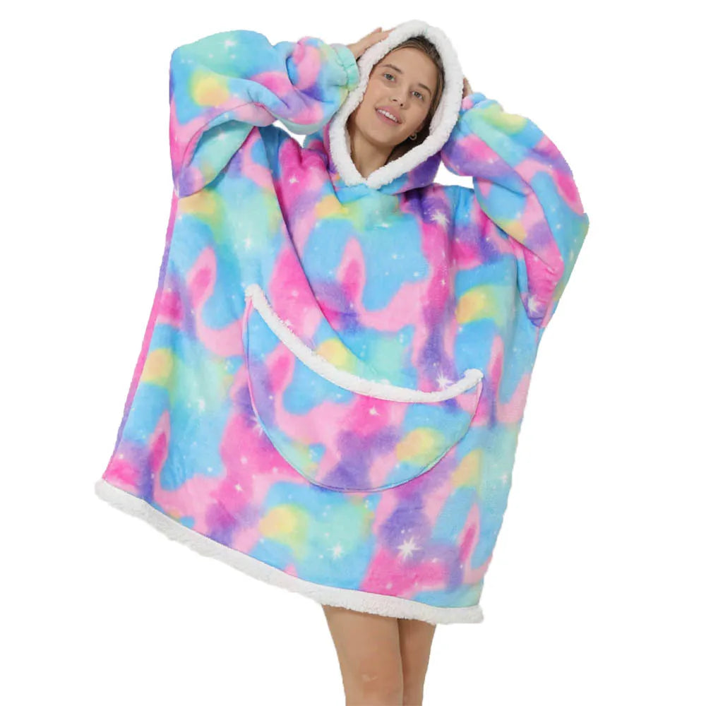 Oversized fleecefilt med huva och fickor – SnugJoy