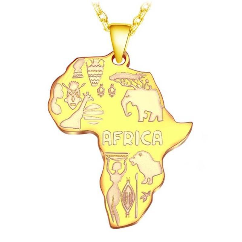 Goldene Afrika-Karten-Halskette mit Tiermotiven, Schmuck für Damen, modisch, elegant.