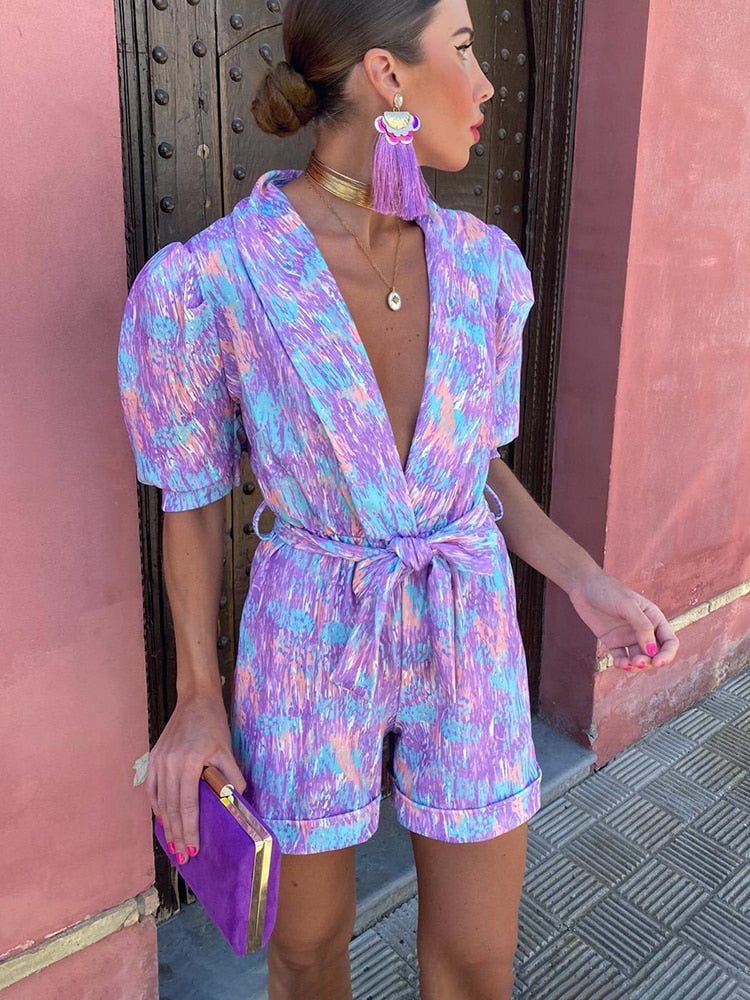 Trendig playsuit med festivaltryck och bälte – Leona