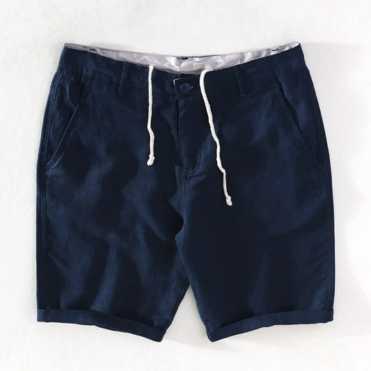 Strandshorts för herr i linne-bomull, sommarlook med knappstängning - Sandro