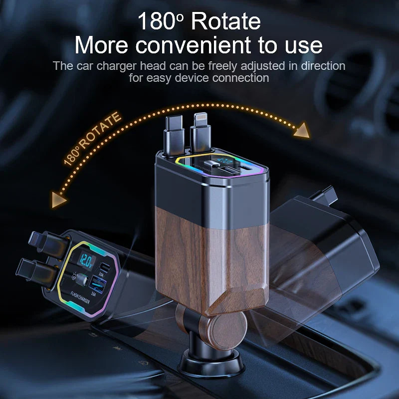 120W 4-i-1 utbyggbar billaddare med USB-C- och cigarettändaradapter – Vega