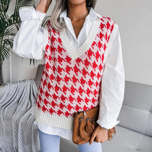 Dam rutig stickad västtopp – Yara