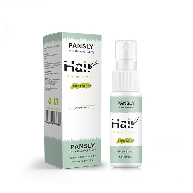 Pansly Haarentfernungsspray, 30ml, sanft, glatte Haut, schnelle Haarentfernung, weiß-grün.