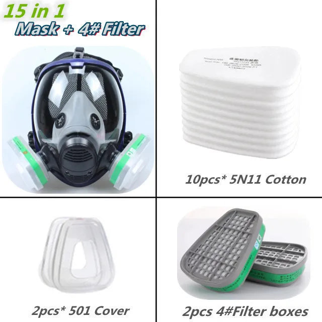 Helmask med anti-imma-lins och industriella gasfilter