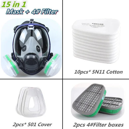 Helmask med anti-imma-lins och industriella gasfilter