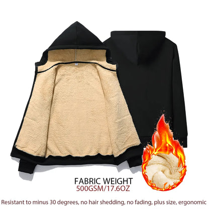 Schwarzer Hoodie mit Fleece-Futter, warm, ergonomisch, plus Größe, 500GSM, winterfest.