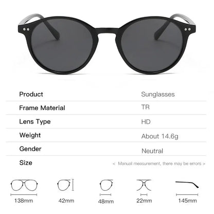 Schwarze runde Sonnenbrille, TR-Rahmen, HD-Gläser, unisex, leicht, modisch.