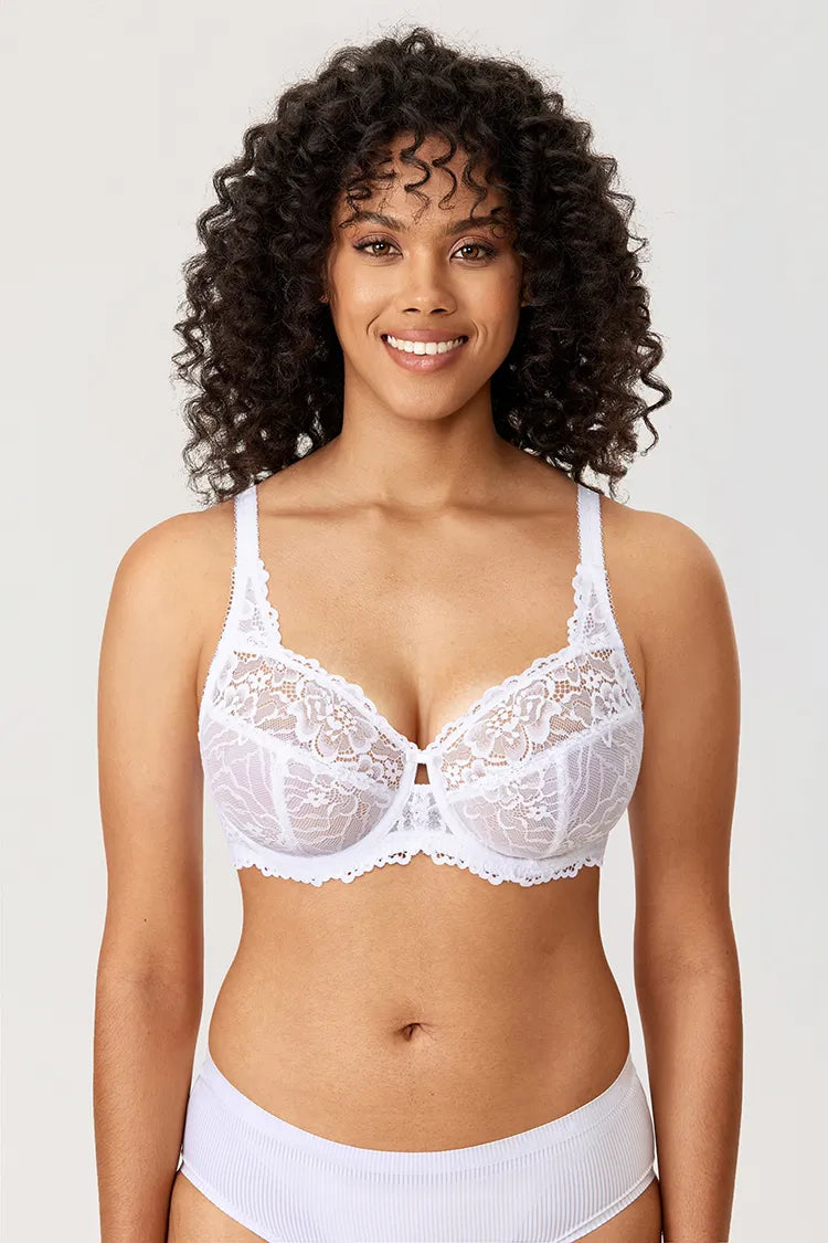 Weiße Spitzen-BH für Damen, verstellbare Träger, komfortabel, elegant, Unterwäsche.