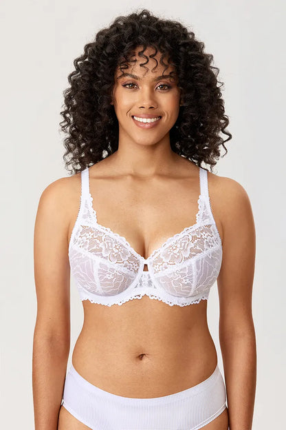 Weiße Spitzen-BH für Damen, verstellbare Träger, komfortabel, elegant, Unterwäsche.