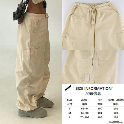 Beige Cargo-Hose Damen, Baumwolle, Taschen, lässig, modisch, Größeninformation, Streetwear