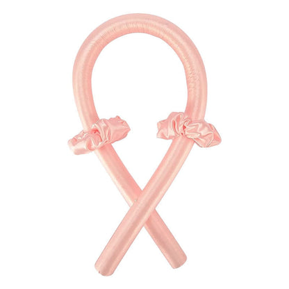 Rosa Seiden-Lockenwickler-Set, hitzefrei, Haarstyling, mit zwei Scrunchies.